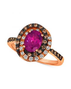 Raspberry Rhodolite (1-3/8 ct. t.w.) & Diamond (3/8 ct. t.w.) Halo Ring in 14k Rose Gold