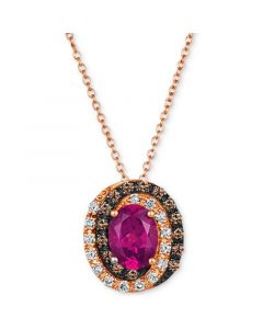 Raspberry Rhodolite (1-3/8 ct. t.w.) & Diamond (1/3 ct. t.w.) Adjustable 20" Pendant Necklace in 14k Rose Gold