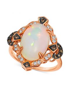 Neopolitan Opal (3-1/5 ct. t.w.) & Diamond (1/4 ct. t.w.) Halo Ring in 14k Rose Gold