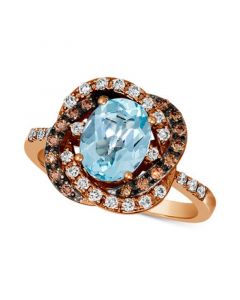 Blue Topaz (1-7/8 ct. t.w.) & Diamond (3/8 ct. t.w.) Halo Ring in 14k Rose Gold