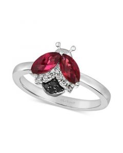 Raspberry Rhodolite (1-1/6 ct. t.w.) & Diamond (1/10 ct. t.w.) Ladybug Ring in 14k White Gold