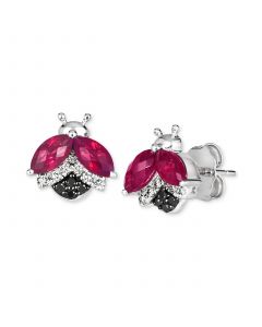 Raspberry Rhodolite® (1-1/4 ct. t.w.) & Diamond (1/6 ct. t.w.) Ladybug Stud Earrings in 14k White Gold