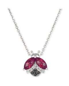 Raspberry Rhodolite (1-1/6 ct. t.w.) & Diamond (1/10 ct. t.w.) Ladybug Adjustable 19" Pendant Necklace in 14k White Gold