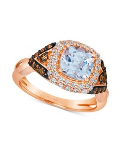 Sea Blue Aquamarine (1-1/4 ct. t.w.) & Diamond (3/4 ct. t.w.) Halo Ring in 14k Rose Gold