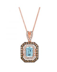 Sea Blue Aquamarine (1-1/4 ct. t.w.) & Diamond (7/8 ct. t.w.) Halo 20" Adjustable Pendant Necklace in 14k Rose Gold