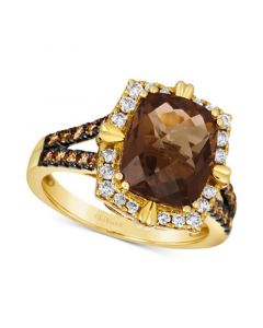 Chocolate Quartz (4 ct. t.w.) & Diamond (5/8 ct. t.w.) Halo Ring in 14k Gold