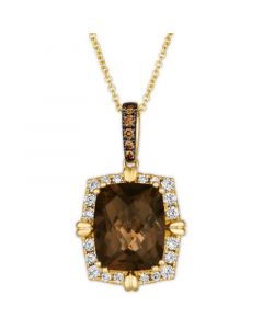 Chocolate Quartz (4 ct. t.w.) & Diamond (1/3 ct. t.w.) Adjustable 20" Pendant Necklace in 14k Gold