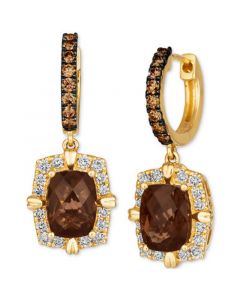 Chocolate Quartz (2-1/2 ct. t.w.) & Diamond (5/8 ct. t.w.) Dangle Hoop Earrings in 14k Gold