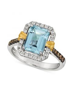 Sea Blue Aquamarine (2 ct. t.w.) & Diamond (3/8 ct. t.w.) Ring in 14k Two-Tone Gold