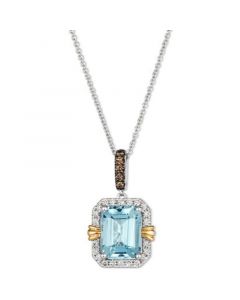 Sea Blue Aquamarine (2 ct. t.w.) & Diamond (1/4 ct. t.w.) 20" Adjustable Pendant Necklace in 14k Two-Tone Gold