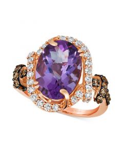 Grape Amethyst (4-1/2 ct. t.w.) & Diamond (7/8 ct. t.w.) Halo Ring in 14k Rose Gold