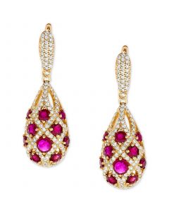 Ruby (2-1/4 ct. t.w.) & Diamond (1-1/10 ct. t.w.) Basket-Weave Look Drop Earrings in 14k Gold