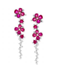 Ruby (9-1/2 ct. t.w.) & Diamond (7/8 ct. t.w.) Flower Drop Earrings in 14k White Gold