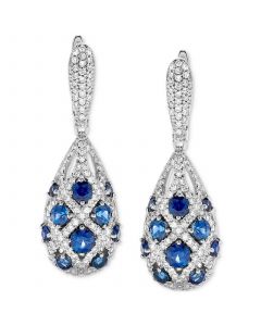 Sapphire (2-1/4 ct. t.w.) & Diamond (1-1/10 ct. t.w.) Oval Basket-Weave Look Drop Earrings in 14k White Gold