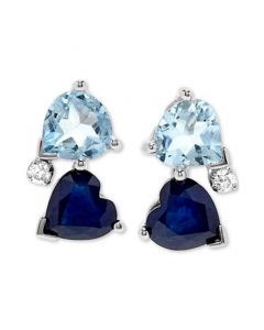 Multi-Gemstone (1-1/20 ct. t.w.) & Diamond (1/20 ct. t.w.) Double Heart Stud Earrings in 14k White Gold