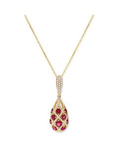 Ruby (1-1/8 ct. t.w.) & Diamond (1/2 ct. t.w.) Oval Basket-Weave Look 16" Pendant Necklace in 14k Gold