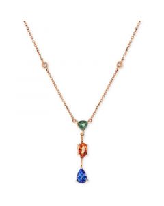 Multi-Gemstone (1-3/4 ct. t.w.) & Diamond (1/10 ct. t.w.) Triple Drop 16" Pendant Necklace in 14k Rose Gold