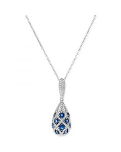 Sapphire (1-1/8 ct. t.w.) & Diamond (1/2 ct. t.w.) Oval Basket-Weave Look 16" Pendant Necklace in 14k White Gold