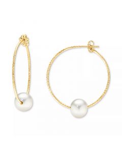 Cultured Freshwater Pearl (10mm) Textured Medium Hoop Earrings in 14k Gold-Plated Sterling Silver, 1.5"