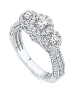 Diamond Triple Halo Beaded Engagement Ring (1 ct. t.w.) in 14k White Gold