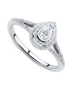 Diamond Pear Double Halo Engagement Ring (1/3 ct. t.w.) in 14k White Gold