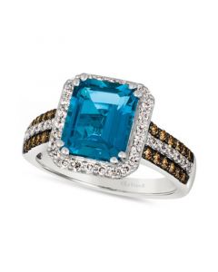 Deep Sea Blue Topaz (3-1/3 ct. t.w.) & Diamond (5/8 ct. t.w.) Halo Ring in 14k White Gold