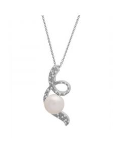 Cultured Freshwater Pearl (8mm) & Diamond (1/10 ct. tw.) Twisted Pendant in Sterling Silver