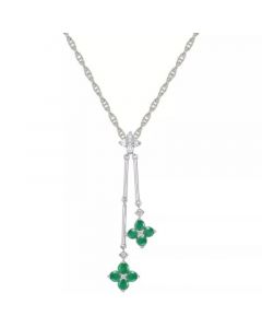 Ruby (3/4 ct. t.w.) & Diamond (1/8 ct. t.w.) Double Flower 18" Lariat Necklace in Sterling Silver (Also in Sapphire & Emerald)