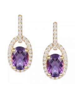 Citrine (1-1/2 ct. t.w.) & Diamond (1/5 ct. t.w.) Halo Drop Earrings in 14k Gold (Also in Amethyst)