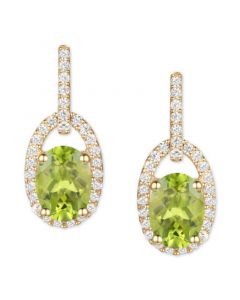 Peridot (1-5/8 ct. t.w.) & Diamond (1/5 ct. t.w.) Halo Drop Earrings in 14k Gold