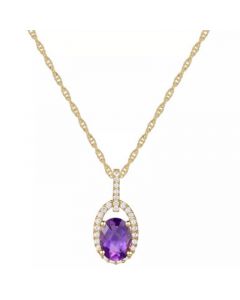 Amethyst (1-1/6 ct. t.w.) & Diamond (1/8 ct. t.w.) Halo 18" Pendant Necklace in 14k Gold (Also in Citrine)