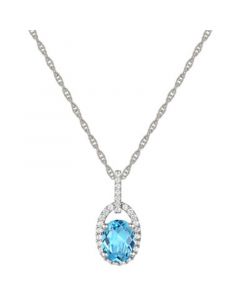 Blue Topaz (1-3/8 ct. t.w.) & Diamond (1/8 ct. t.w.) Halo 18" Pendant Necklace in 14k White Gold