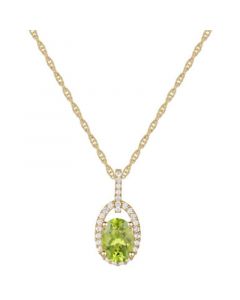 Peridot (1-1/4 ct. t.w.) & Diamond (1/8 ct. t.w.) Halo 18" Pendant Necklace in 14k Gold