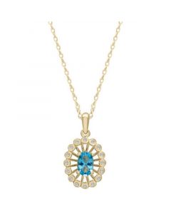 Blue Topaz (1/2 ct. t.w.) & Diamond (1/10 ct. t.w.) 18" Oval Pendant Necklace in 14k Yellow Gold