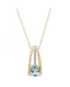 Aquamarine (1-1/4 ct. t.w.) & Diamond (1/10 ct. t.w.) 18" Split Pendant Necklace in 14k Gold