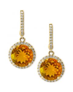 Citrine (6-3/8 ct. t.w.) & Diamond (3/8 ct. t.w.) Halo Drop Earrings in 14k Gold