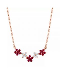 Ruby (3/8 ct. t.w.) & Diamond (3/8 ct. t.w.) Flower Collar Necklace in 14k Rose Gold, 16" + 2" extender (Also in Sapphire)