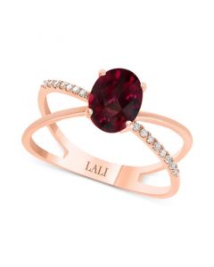 Rhodolite (1/3 ct. t.w.) & Diamond (1/20 ct. t.w.) X Ring in 14k Rose Gold