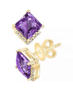 Amethyst (2-7/8 ct. t.w.) & Diamond (1/20 ct. t.w.) Stud Earrings in 14k Gold (Also available in Citrine)