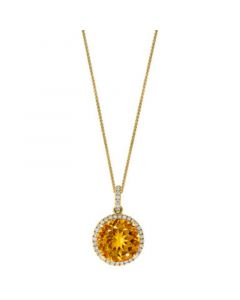 Citrine (5-1/5 ct. t.w.) & Diamond (1/4 ct. t.w.) Halo Pendant Necklace in 14k Gold, 16" + 2" extender