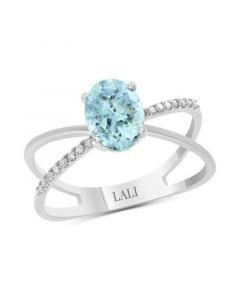 Aquamarine (1-1/10 ct. t.w.) & Diamond (1/20 ct. t.w.) Crisscross Ring in 14k White Gold