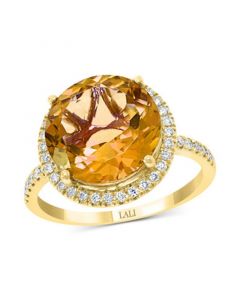 Citrine (5-1/5 ct. t.w.) & Diamond (1/3 ct. t.w.) Halo Ring in 14k Gold