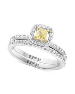 EFFY® Yellow & White Diamond Cushion Halo Bridal Set (7/8 ct. t.w.) in 18k Gold & White Gold