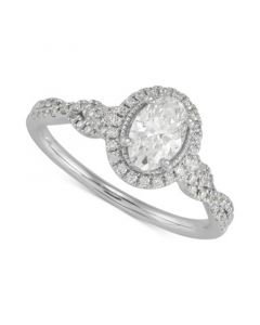 Diamond Oval Halo Twist Shank Engagement Ring (1 ct. t.w.) in 14k White Gold