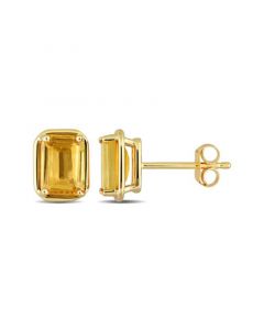 14K Yellow Gold Plated Citrine Emerald-Cut Stud Earrings