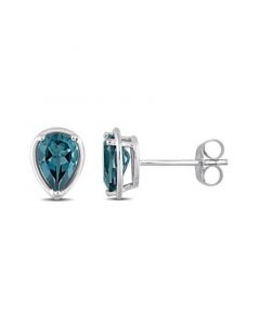 14K White Gold Blue Plated Topaz Pear Stud Earrings