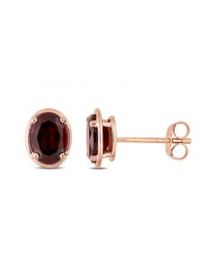 14K Rose Gold Plated Garnet Oval Stud Earrings