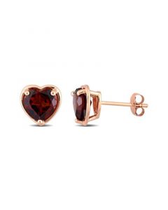 14K Rose Gold Plated Garnet Heart Stud Earrings