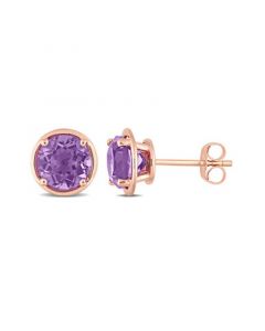 14K Rose Gold Plated Amethyst Stud Earrings