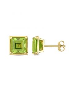 14K Yellow Gold Plated Peridot Square Stud Earrings